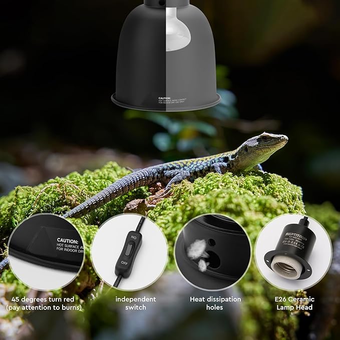 Reptile Light Fixture 5.5", Reptile Heat Lamp Max 100W, Reptile Tank Lighting - Image 2