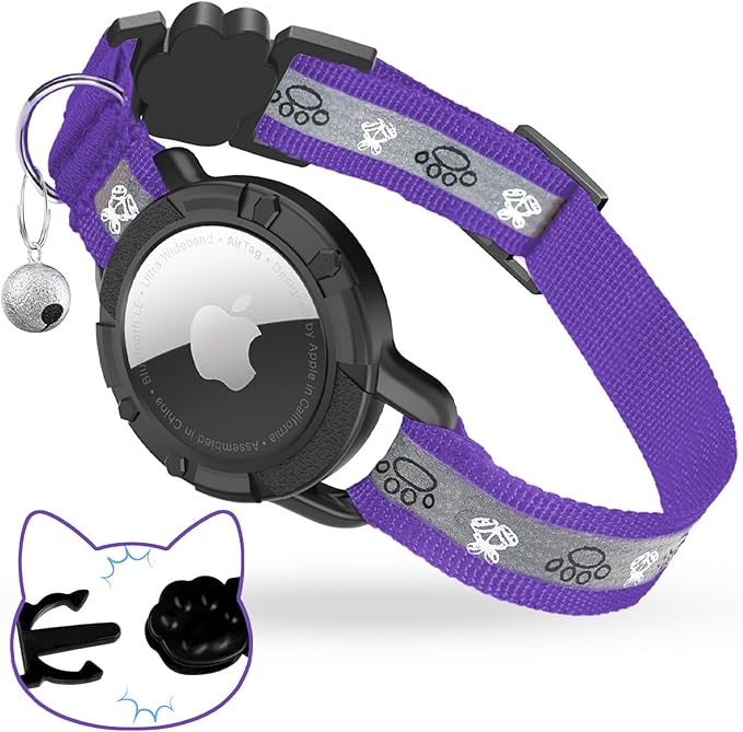 Breakaway AirTag Cat Collar, Reflective Cat Tracker Collar by ODOKELE