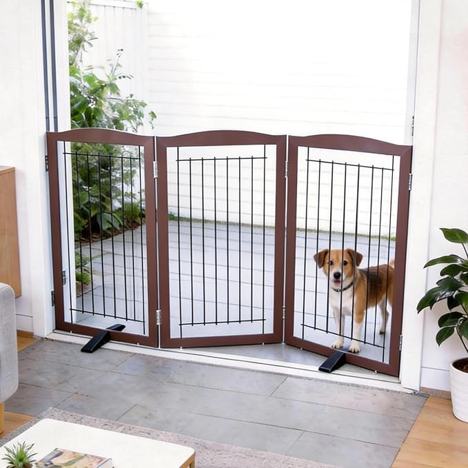 ZJSF Freestanding Dog Fence Indoor, Foldable Dog Gate by ZJSF