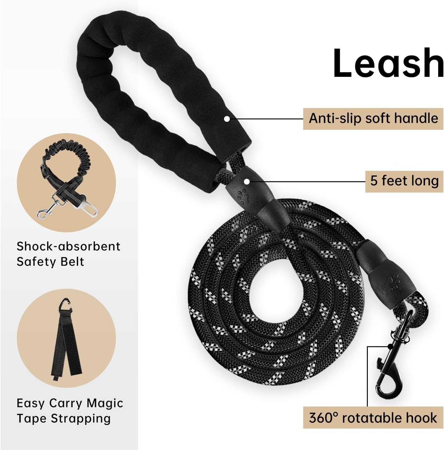 IVY&LANE No Pull Dog Harness with Leash Set, Reflective No Choke Pet Vest,Adjustable Oxford Dog Vest Harness with Easy Control Handle for Medium Dogs (Light Brown,M)