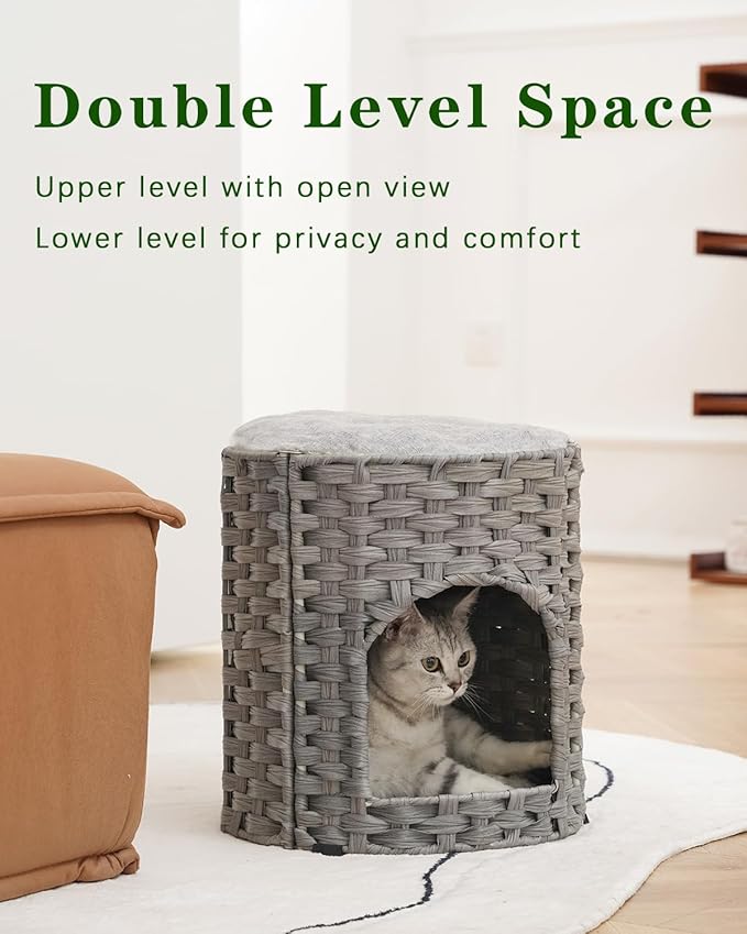 SETVSON Cat House for Indoor Cat, Small Cat Houses Handwoven PE Rattan Kitten - Image 2