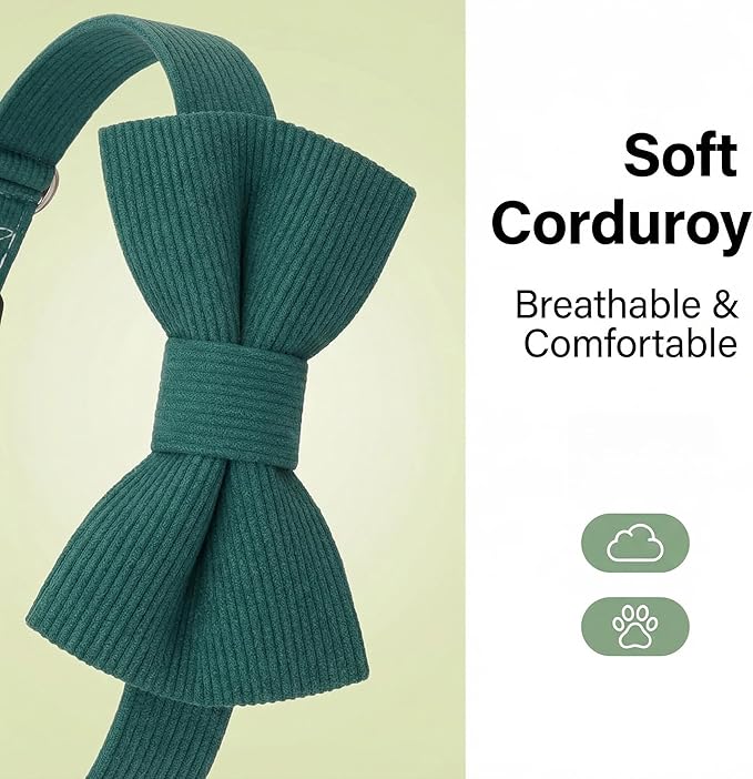 THAIN Dog Collar with Bow Tie Corduroy, Breathable&Adjustable Quick Release - Image 3