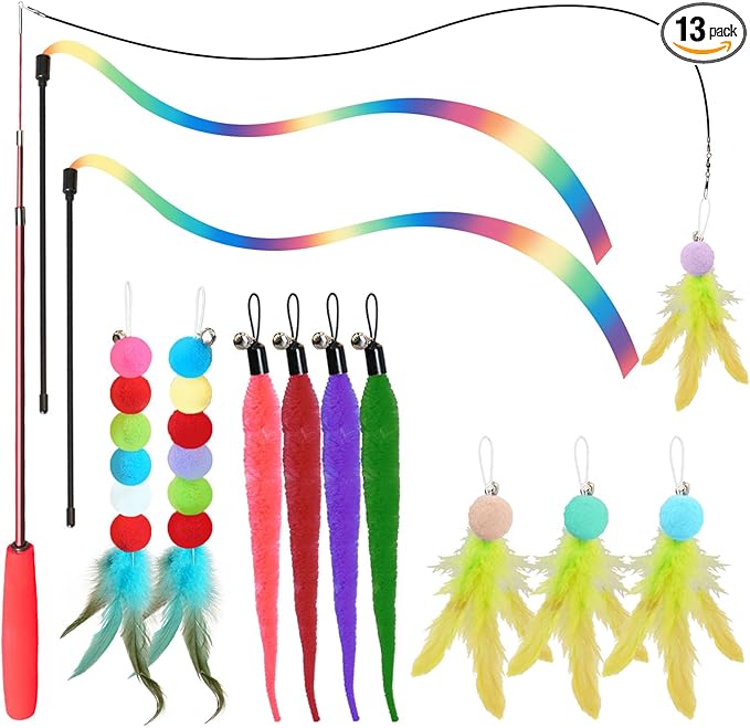 Cat Toys for Indoor Cats, 13 Packs Interactive Cat Wand Toy Set by YULOYI