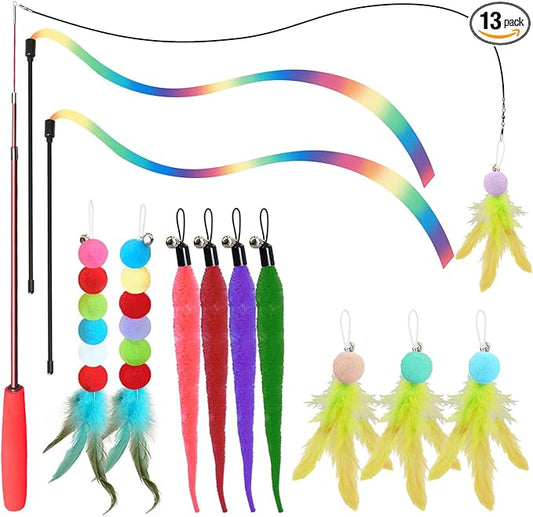Cat Toys for Indoor Cats, 13 Packs Interactive Cat Wand Toy Set by YULOYI