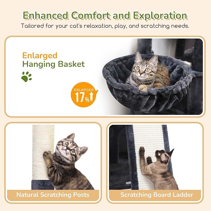 Globlazer 52in Cat Tower for Multiple Indoor Cats, Heavy Duty Multi-Level Cat - Image 4
