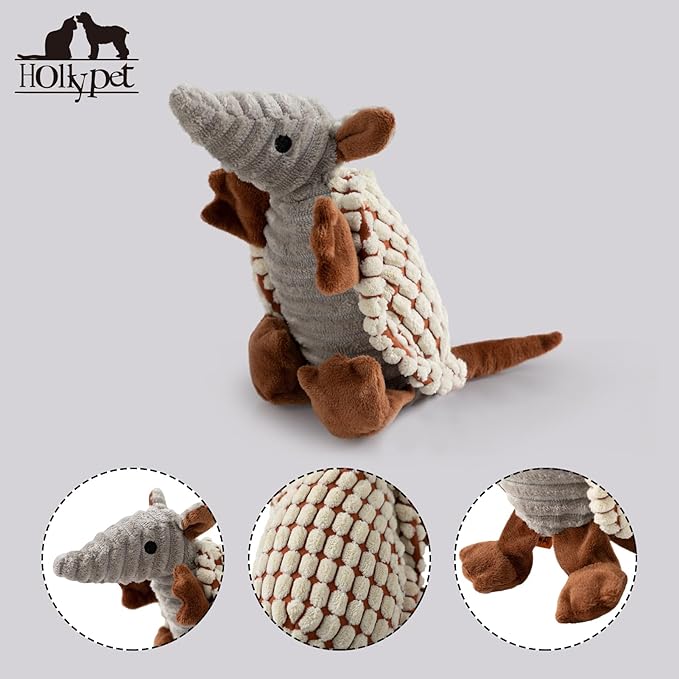 Hollypet Plush Dog Squeaky Toy Stuffed Armadillo Animal Pet Puppy Chew Toys - Image 3