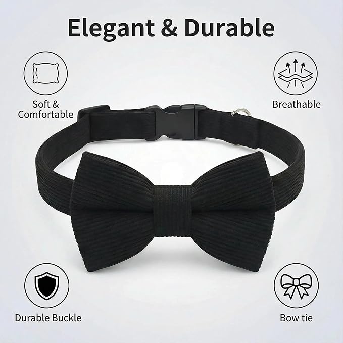 THAIN Dog Collar with Bow Tie Corduroy, Breathable&Adjustable Quick Release - Image 2