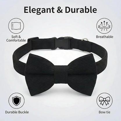 THAIN Dog Collar with Bow Tie Corduroy, Breathable&Adjustable Quick Release - Image 2