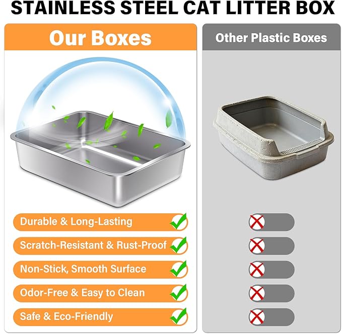 Stainless Steel Litter Box for Cats, Metal Cat Litter Box Non-Stick and Easy to - Image 5