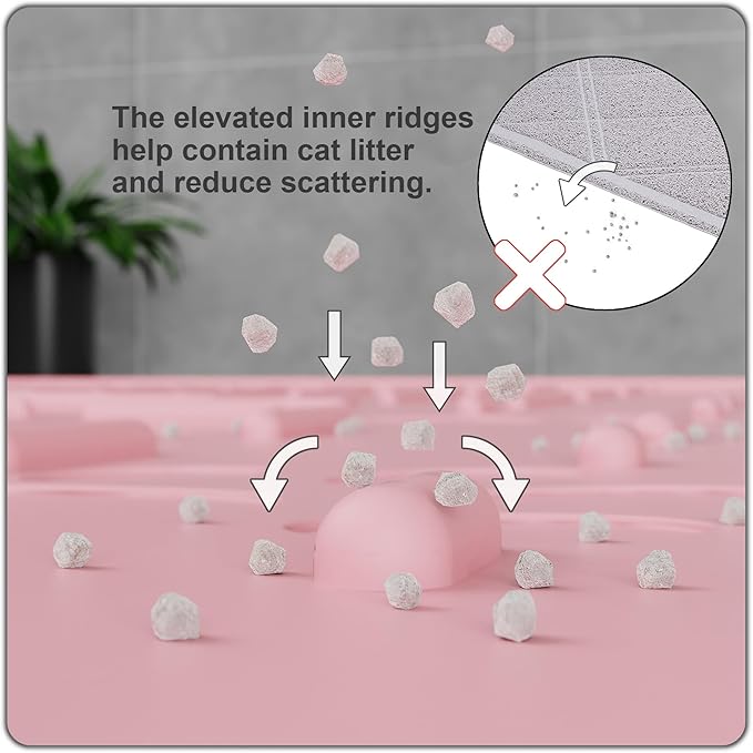 OHMO Cat Litter Mat Trapping Mat Premium Silicone 31.5x23.6 Pink, Waterproof - Image 3