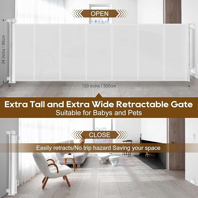 Miumoon 100 inch Retractable Baby Gates 34 inch Tall, Retractable Gate - Image 4