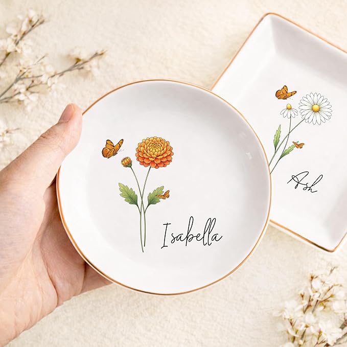 Personalized Birth Month Flower Trinket Tray - Image 4