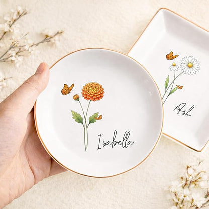 Personalized Birth Month Flower Trinket Tray - Image 4