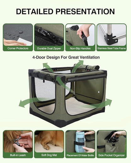 Veraste 33" L x 25" W x 25" H Collapsible Travel Dog Crate, Portable Soft Dog - Image 6