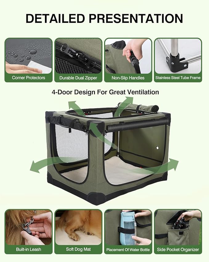 Veraste 30" L x 21" W x 21" H Collapsible Travel Dog Crate, Portable Soft Dog - Image 6
