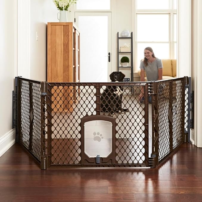 MyPet Extra Wide Dog Gate with Small Pet Door. 38.5” to 103.5" Wide. Cat Gate by NorthStatesMyPet