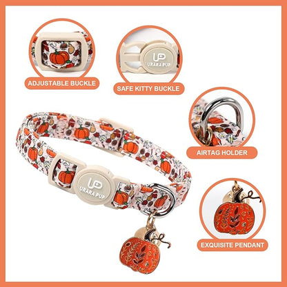 Fall Cat Collar-2Pack Autumn Kitten Collars-Halloween Breakaway Pumpkin Kitty - Image 2