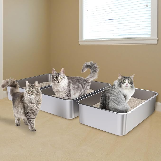 Stainless Steel Litter Box 3 Pack, 23.6" X 15.7" X 6" Extra Large Cat Litterbox - Image 6