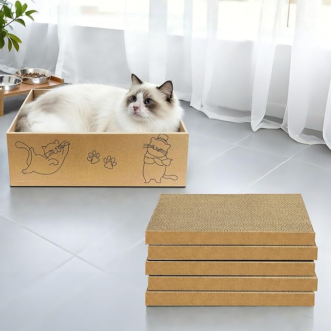 Cat Scratcher, 5 Packs in 1 Cardboard Box Cat Scratching Pad - Image 6