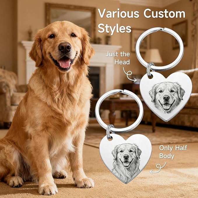 Custom Dog or Cat Portrait Keychain, Personalized Photo Engraved Keychains - Image 4