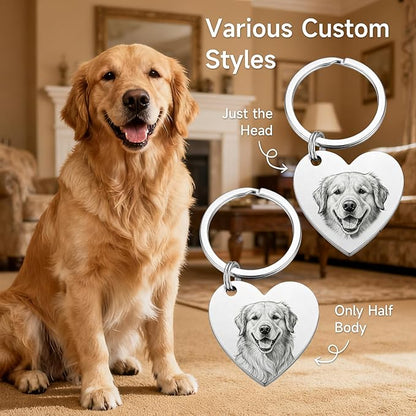 Custom Dog or Cat Portrait Keychain, Personalized Photo Engraved Keychains - Image 4