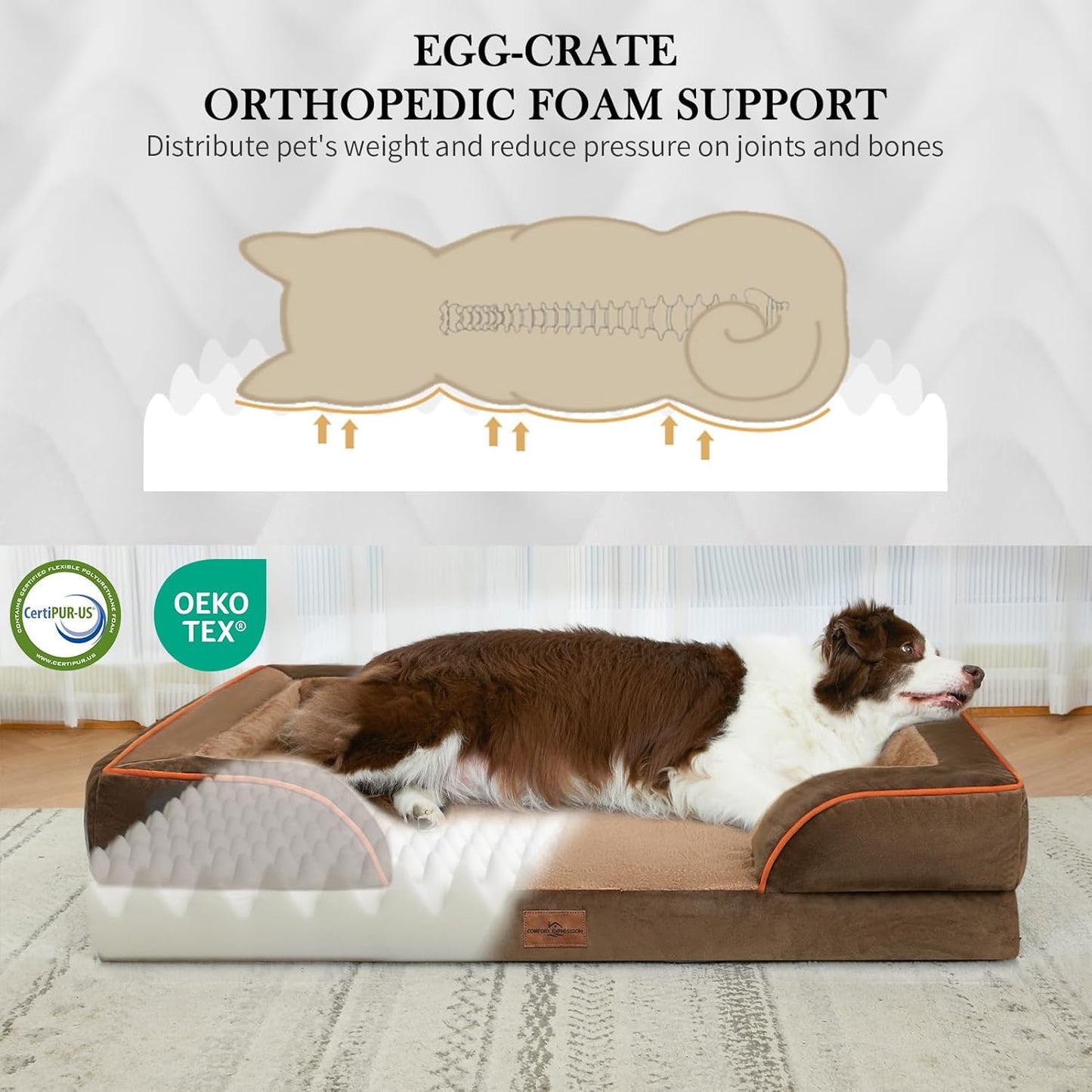 Comfort Expression Small Dog Beds Waterproof Cat Beds Orthopedic Foam Sofa Beds for Small Dogs Comfy Pet Bed with Washable Removable Cover & Non-Slip Bottom(XX-Small,Brown)