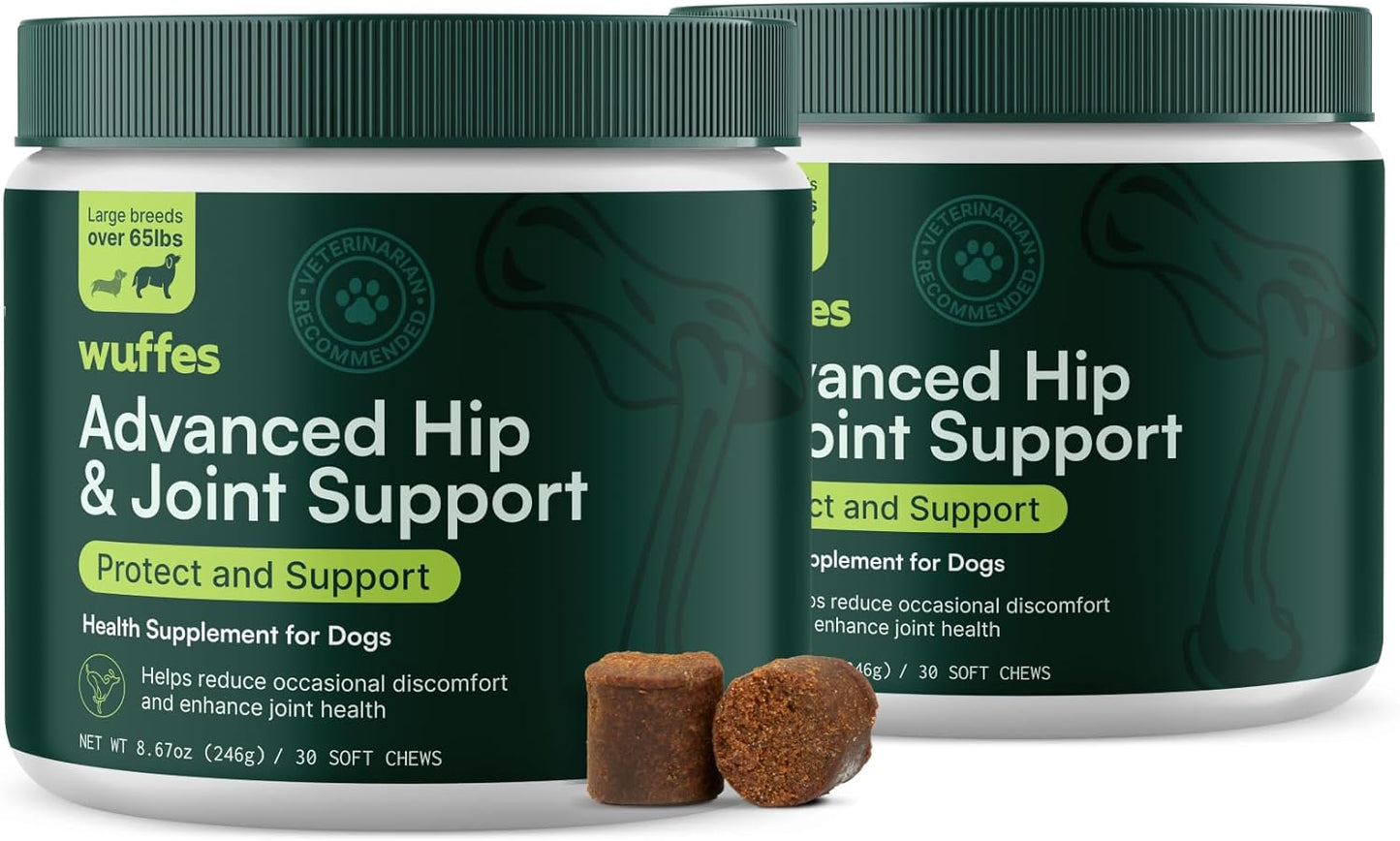 Wuffes Chewable Dog Hip & Joint Supplement - Glucosamine & Chondroitin Chews - Dog Joint Supplements & Vitamins - Extended Joint Care (Large Breed (Over 65 lbs), 60 Chews (Pack of 2))