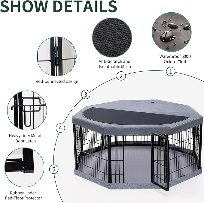 PETIME Dog Playpen, Metal Exercise Puppy Pen Heavy Duty Kennels Yard Fence - Image 2