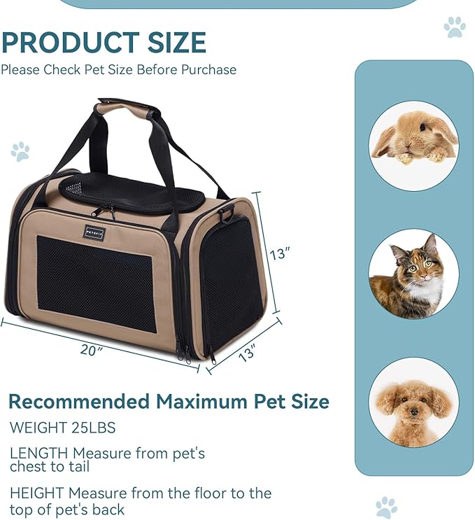 PETSFIT Soft-Sided Cat Carrier for Medium Cats up to 25 lbs, Foldable Pet - Image 5