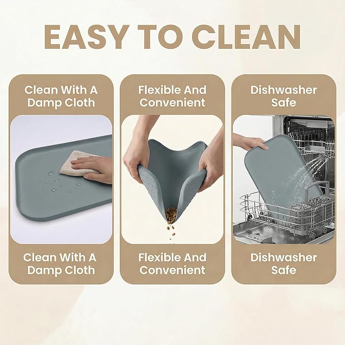 BLESWIN Waterproof Silicone Pet Feeding Mat Grey - Image 5
