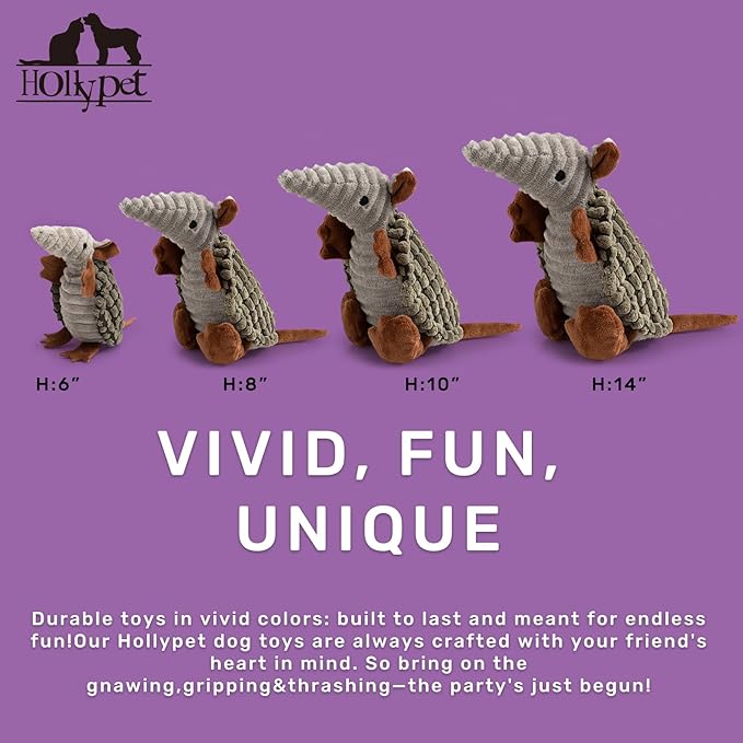 Hollypet Plush Dog Squeaky Toy Stuffed Armadillo Animal Pet Puppy Chew Toys - Image 2