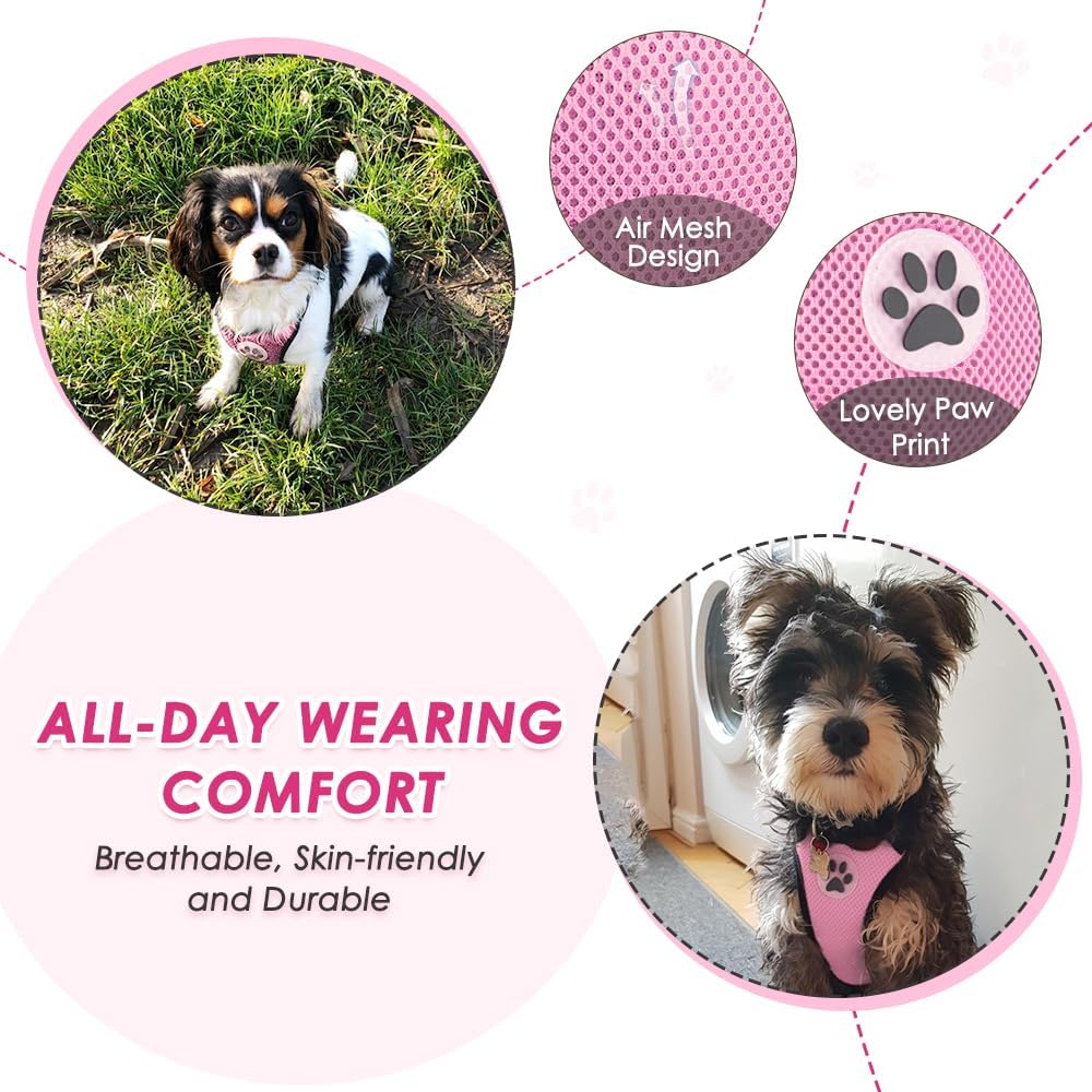 Lukovee Dog Seat Belt for Car, Adjustable Dog Car Harness for Large Medium Small Dogs, Soft Padded & Breathable Mesh Dog Seatbelt with Car Strap and Carabiner(Pink Double Clip,Medium)