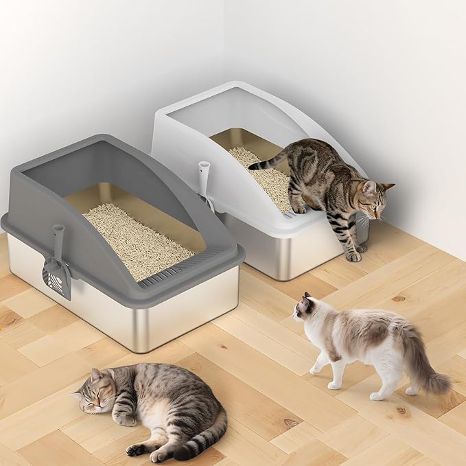 AIPERRO 2 Pack Stainless Steel Litter Box | XL Enclosed Cat Litter Boxes - Image 5