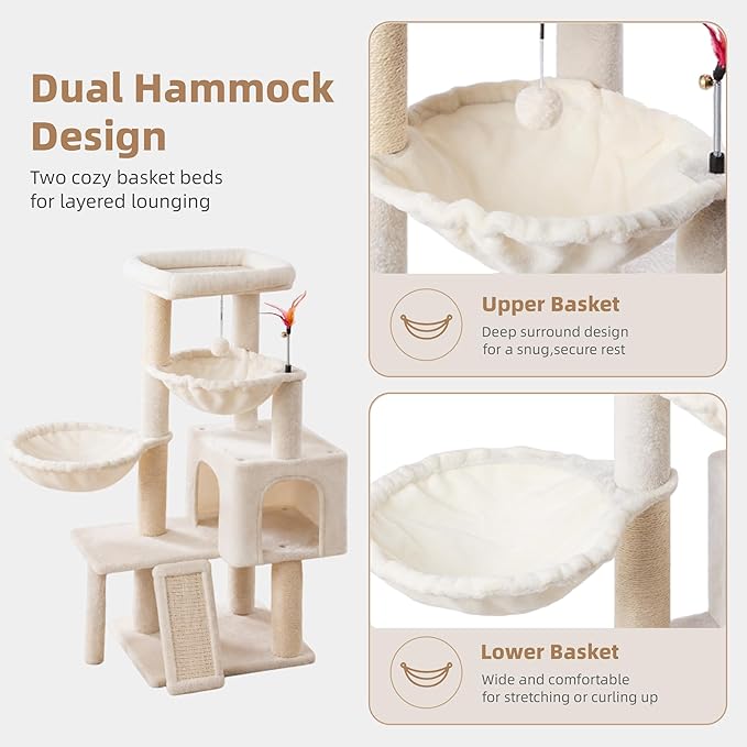 Cat Tree with Cat Condo and Two Hammocks, Cat Tree with Scratching Posts and - Image 4