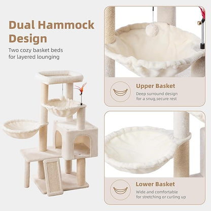 Cat Tree with Cat Condo and Two Hammocks, Cat Tree with Scratching Posts and - Image 4