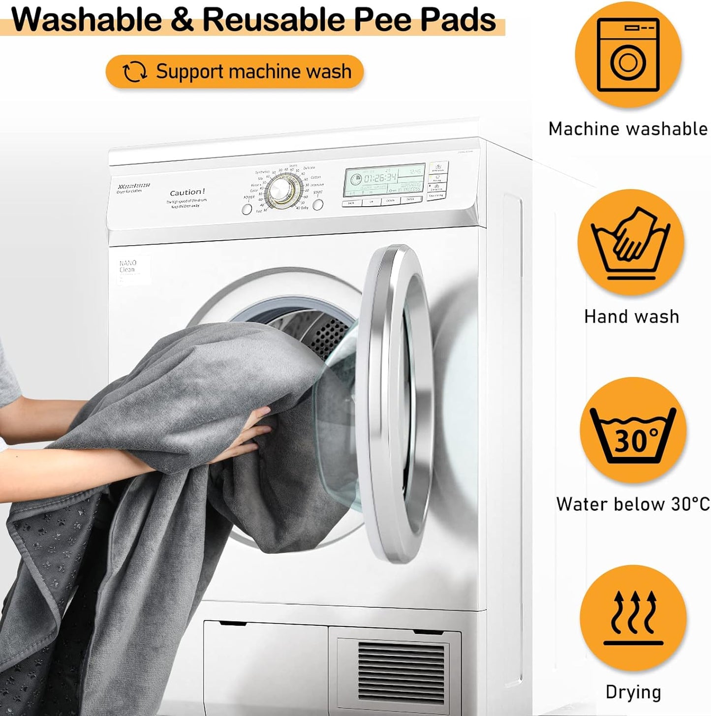 LOOBANI Non-Slip Washable Pee Pad for Dogs, 1 Pack Extra Large Reusable Dog Mat for Floor, Fast Absorbent Pet Whelping Pads, Puppy Playpen Mat for Incontinence, Housebreaking, Crate, 82x82in, Gray