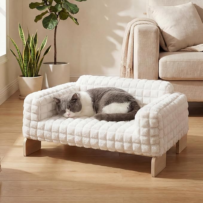 Veehoo Elevated Cat Bed Indoor, Wood Furniture Style Cat Couch Sofa by Veehoo