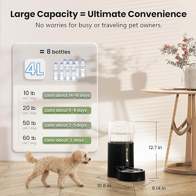 CZPET Dog Water Bowl Dispenser 4L, Wider Mouth & Upgraded Brush - Image 4
