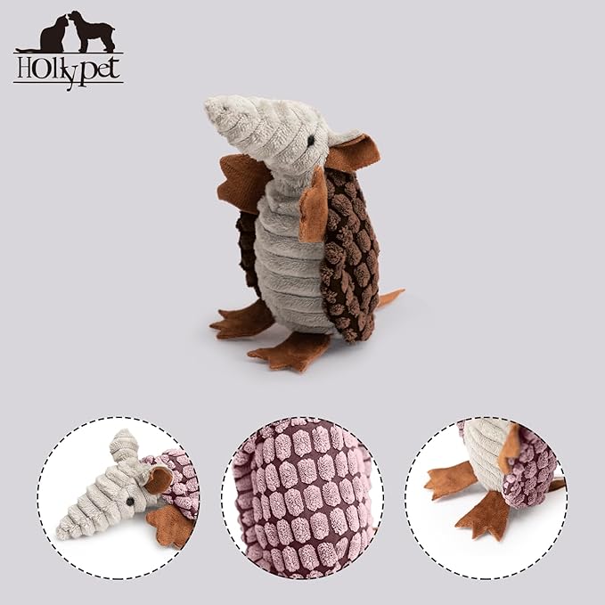 Hollypet Plush Dog Squeaky Toy Stuffed Armadillo Animal Pet Puppy Chew Toys - Image 3