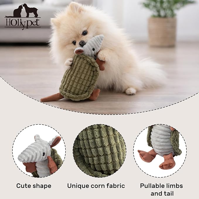 Hollypet Plush Dog Squeaky Toy Stuffed Armadillo Animal Pet Puppy Chew Toys - Image 3