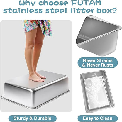 Stainless Steel Litter Box, 17.7"x13.8"x6" Medium to Large Metal Litter Box - Image 3