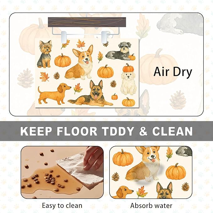 HOMETITUTE Fall Dog Pet Feeding Mat Autumn Pumpkin Design Food Mat - Image 6