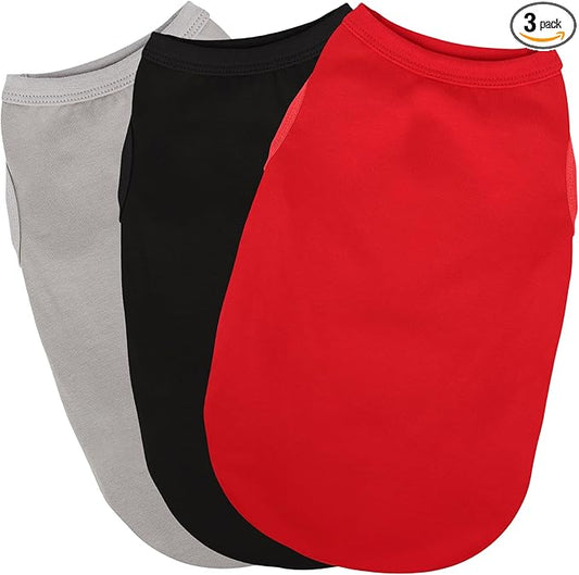 Paiaite 3 Pieces Plain Dog Shirt Sleeveless Puppy Cotton Dog Shirts Breathable by Paiaite