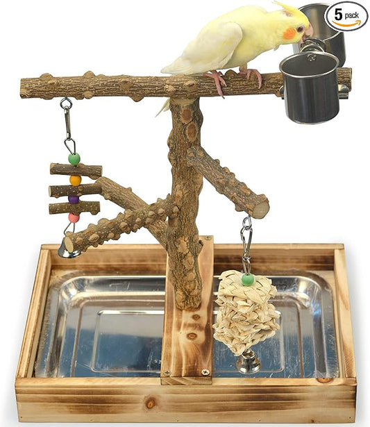 LIMIO Natural Wood Bird Toys Playground, Bird Cage Accessories, Bird Perches by LiMio
