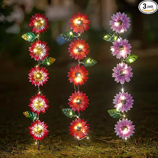 Set of 3 Solar Garden Lights, 22.6'' H Flowers Decorative Garden Stakes by SATHGA