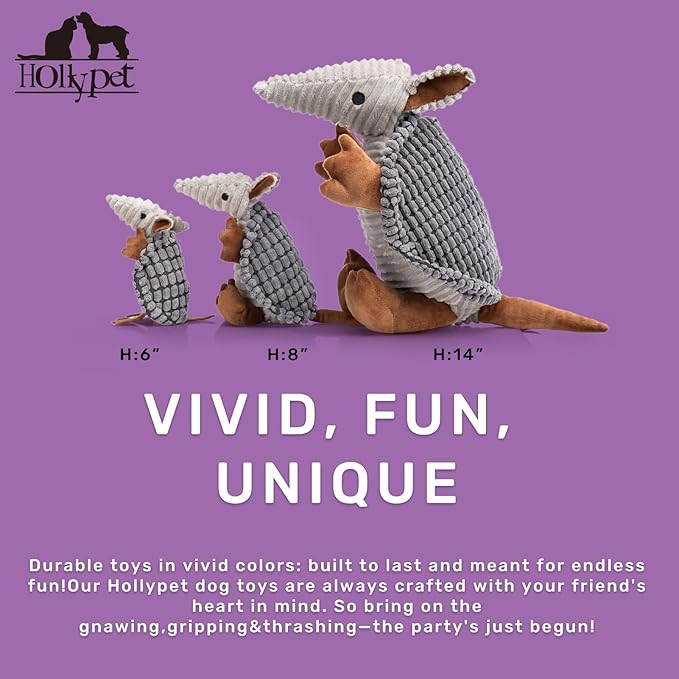 Hollypet Plush Dog Squeaky Toy Stuffed Armadillo Animal Pet Puppy Chew Toys - Image 2