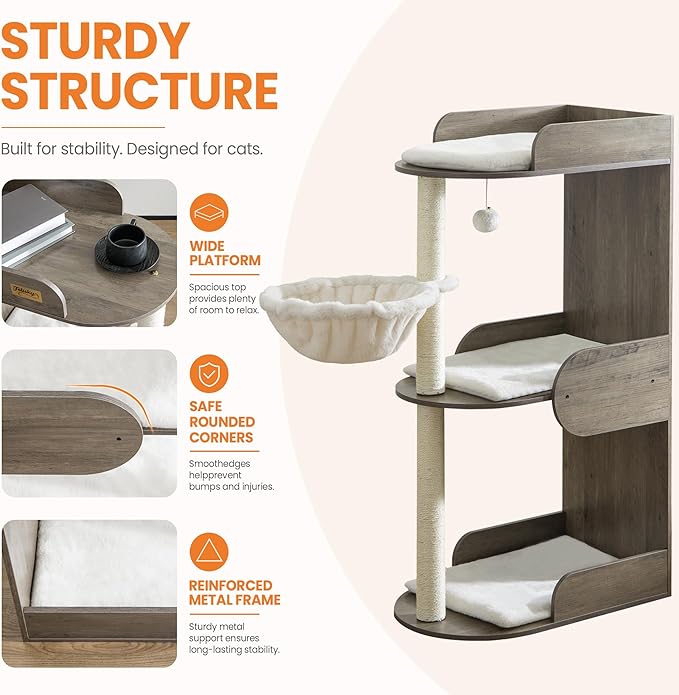 Modern Wood Cat Tree Tower for Indoor Large Cats, Cat Scratching Posts - Image 7