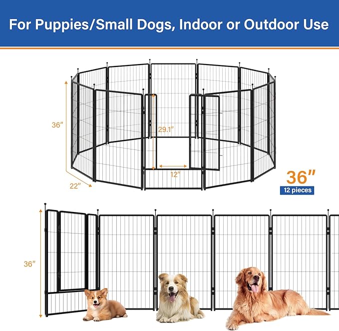 Dog Playpen 36 inch 12 Panels for Indoor & Outdoor Use – Heavy-Duty Metal Pet - Image 2