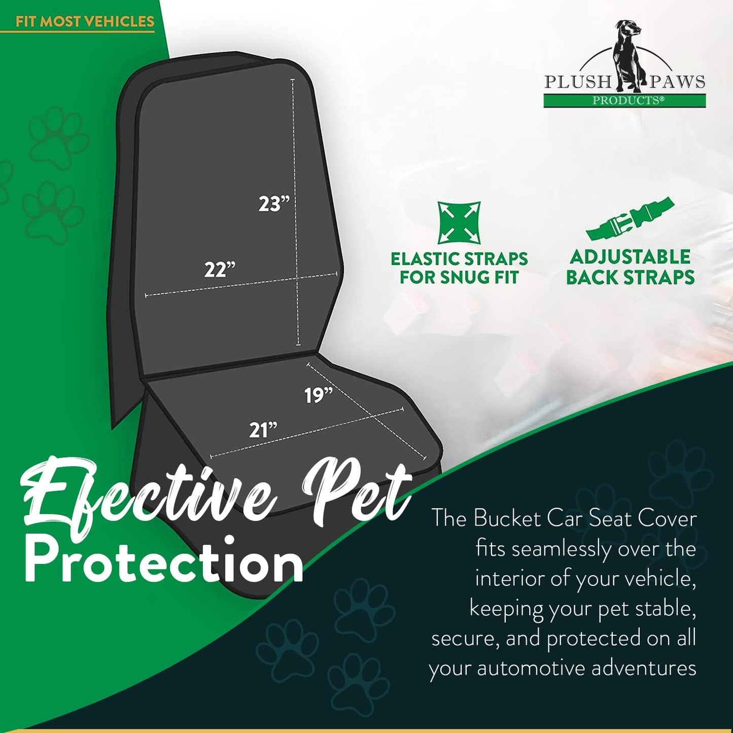 Plush Paws Products Premium Bucket Car Seat Protector | Diamond Stitching | Washable & Waterproof Front Seat Dog Cover Car, Truck, & SUV | Nonslip, Tear Resistant Pet Passenger Seat Cover | Tan