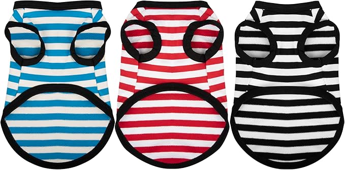 Paiaite 3 Pieces Striped Dog Shirt Light Color Cotton Sleeveless Puppy Shirts by Paiaite